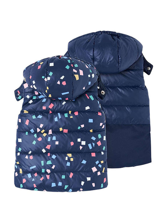 Kids Quilted Sleeveless Double Sided Jacket with Hood Navy Blue