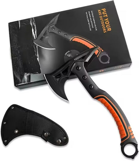 Topor Tactic Multifuncțional de Camping pentru Exterior Lamă din Oțel Carbon Mâner din Cauciuc 33,5 Cm