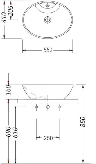 Serel Επικαθήμενος Νιπτήρας Πορσελάνης 55x41cm White