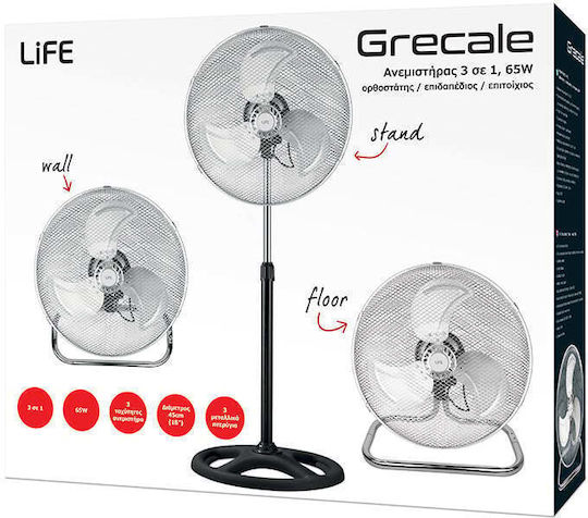 Life Grecale Πολυμορφικός Ανεμιστήρας 50W Διαμέτρου 45cm Μαύρος