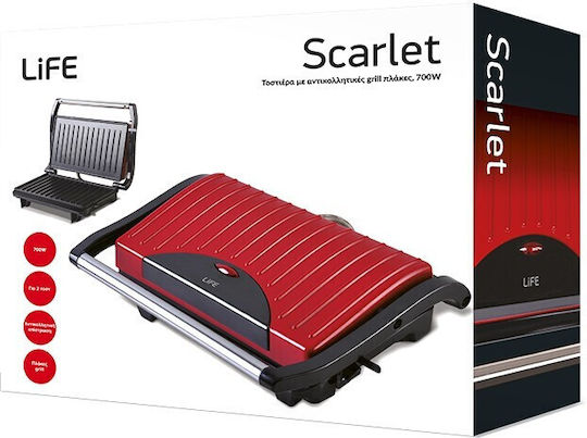 Life Scarlet Τοστιέρα για 2 Τοστ 700W Κόκκινη