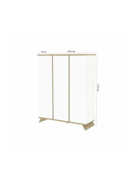 Τρίφυλλη Ντουλάπα Λευκή 136.2x50x175.7cm Τρίφυλλη Ντουλάπα Λευκή 136.2x50x175.7cm