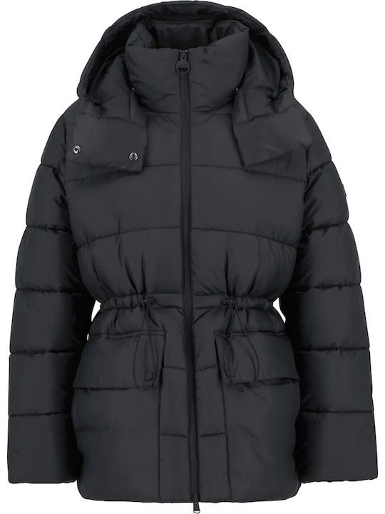 Women's Puffer Jacket for Winter with Hood Black