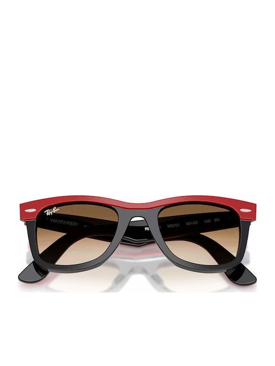 Ray Ban Wayfarer Street Unisex Sunglasses with Red Plastic Frame and Brown Gradient Lens RB2240 955/51