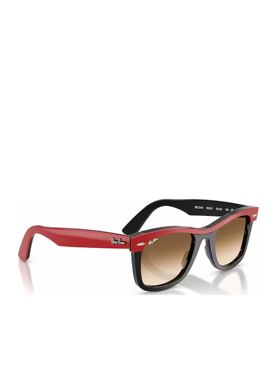 Ray Ban Wayfarer Street Unisex Sunglasses with Red Plastic Frame and Brown Gradient Lens RB2240 955/51