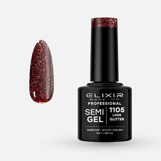 Elixir Semi Gel Ημιμόνιμο Βερνίκι Νυχιών 1105 Lava με Glitter 8ml