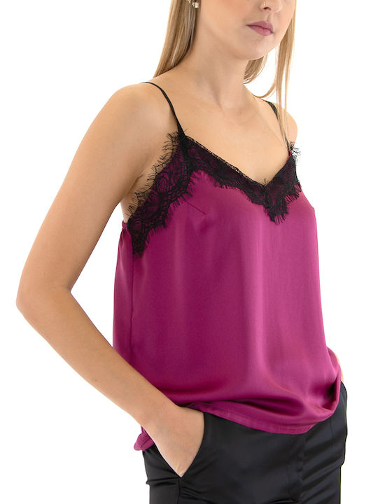 Women Twenty-29 Women's Crop Top with Straps & V Neckline Purple