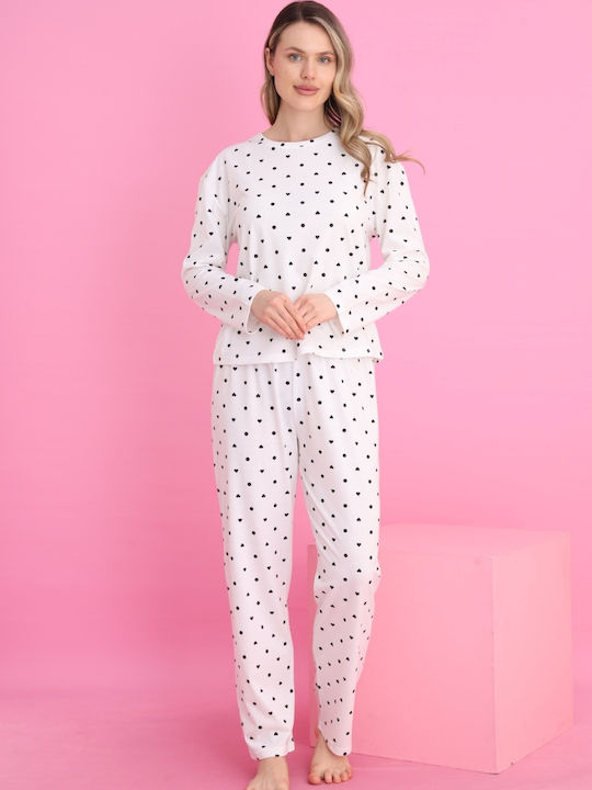 Siyah Inci Winter Damen Pyjama-Set Ecru