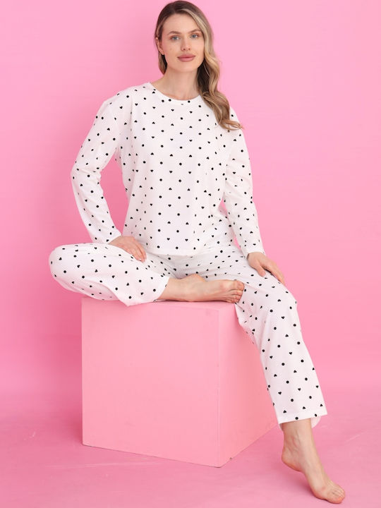 Siyah Inci Winter Damen Pyjama-Set Ecru