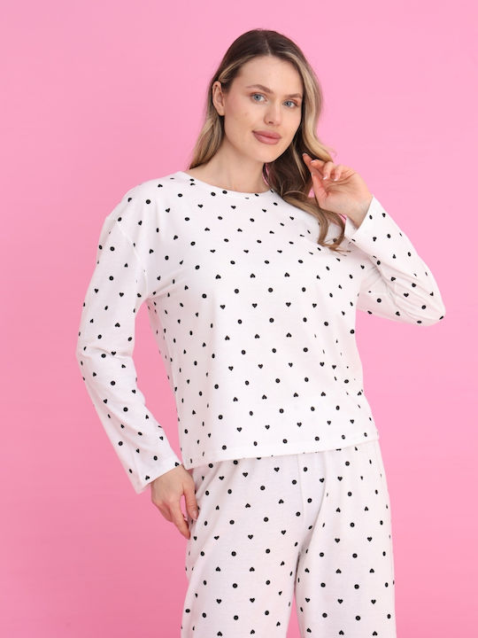 Siyah Inci Winter Damen Pyjama-Set Ecru