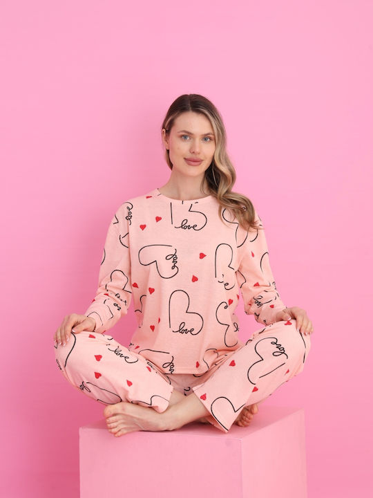 Siyah Inci Winter Damen Pyjama-Set Salmon