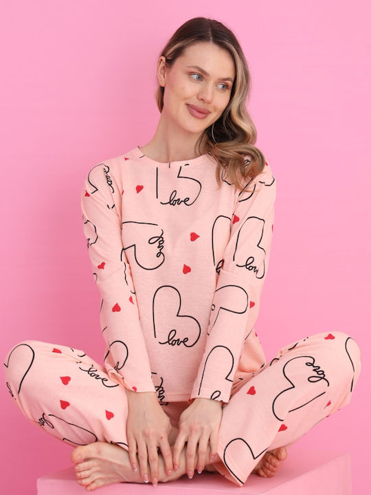Siyah Inci Winter Damen Pyjama-Set Salmon