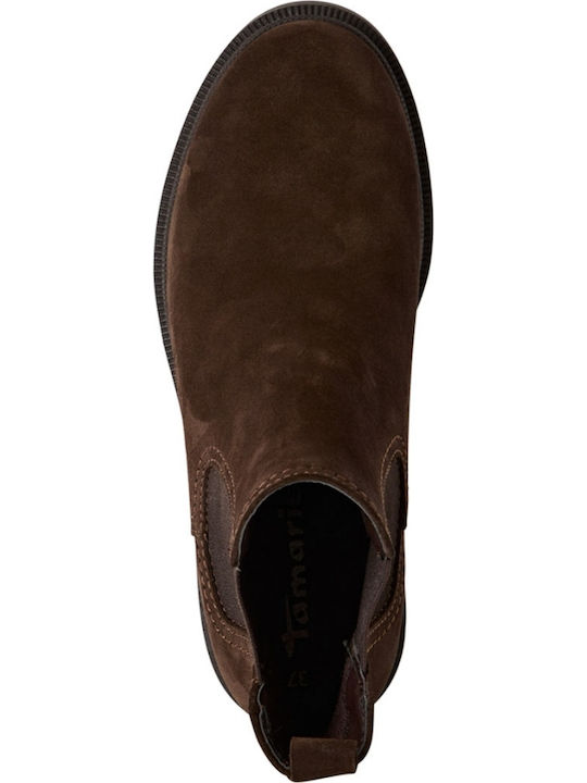 Leather Women's Chelsea Boots with Medium Heel Brown