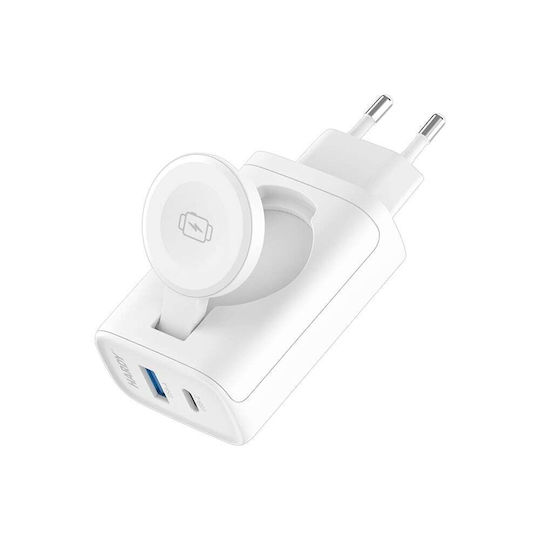 3MK Φορτιστής Χωρίς Καλώδιο με Θύρα USB-A και Θύρα USB-C 33W Power Delivery Λευκός (2in1)