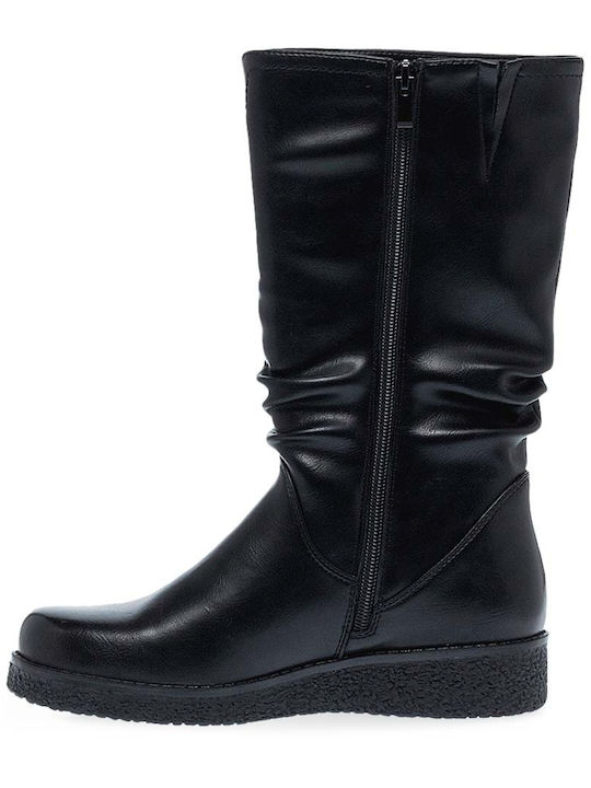 Synthetic Leather Women's Boots with Zipper Black