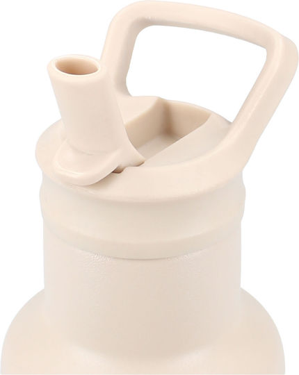 Kidzroom Sticlă Pentru Copii Termos Din Oțel Inoxidabil Cu Pai Bej 350ml