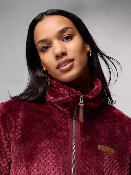 Fire Side Ii Sherpa Full Women's Cardigan with Zipper Burgundy