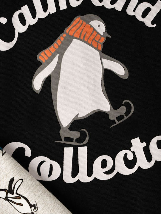 Minerva Παιδική Πιτζάμα Χειμωνιάτικη Μαύρο Penguin Penguin