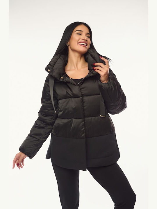 Women's Short Lifestyle Jacket for Winter with Hood Black