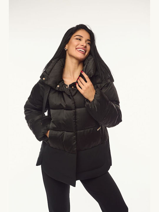 Women's Short Lifestyle Jacket for Winter with Hood Black