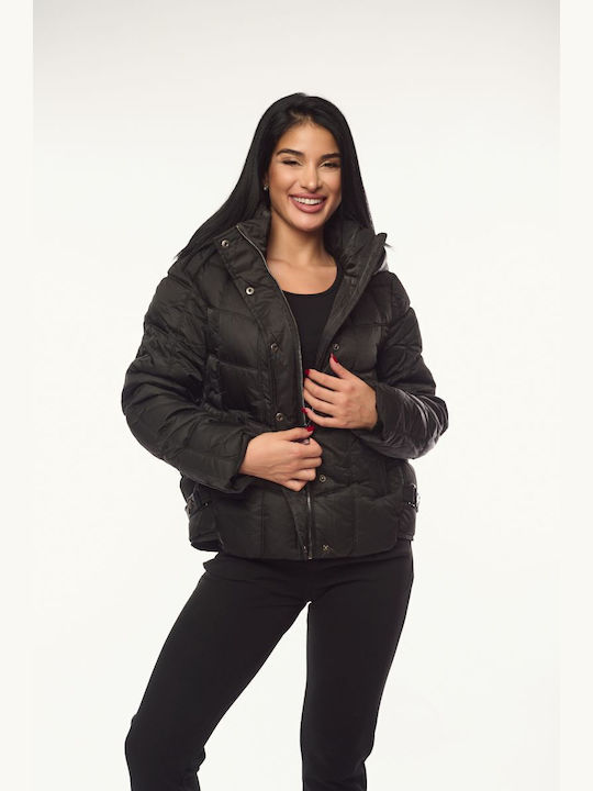 Women's Short Lifestyle Jacket for Winter with Hood Beige