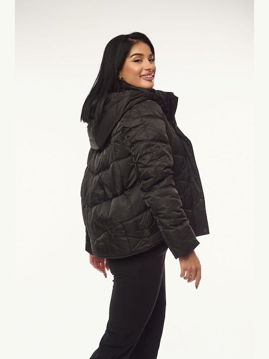 Women's Short Lifestyle Jacket for Winter with Hood Beige
