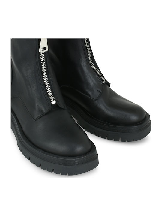 Leder Stiefeletten Damen Schwarz
