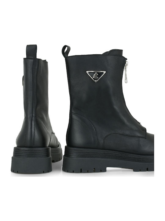 Leder Stiefeletten Damen Schwarz