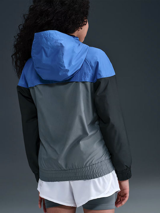 Sportswear Windrunner Repel Kids Sports Jacket Windproof with Lining & Hood Blue