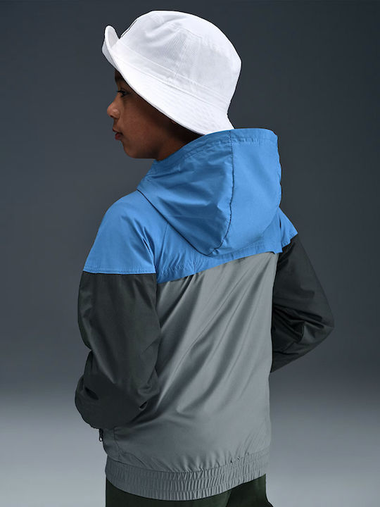 Sportswear Windrunner Repel Kids Sports Jacket Windproof with Lining & Hood Blue