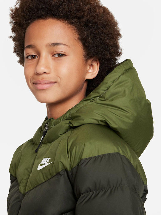 Kids' Sports Jacket Short with Hood Khaki Sportswear