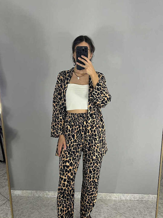 Women's Leopard Set with Pants with Elastic Leopard