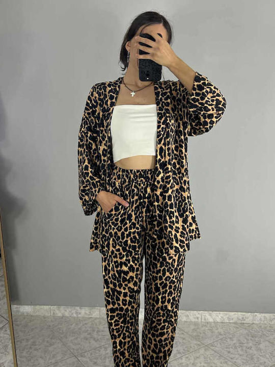 Women's Leopard Set with Pants with Elastic Leopard