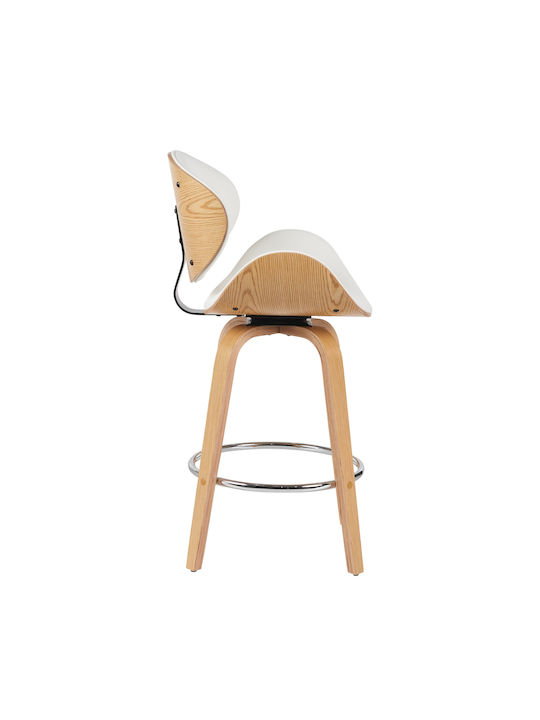 Stool Bar with Backrest Wooden White 52x55x107cm