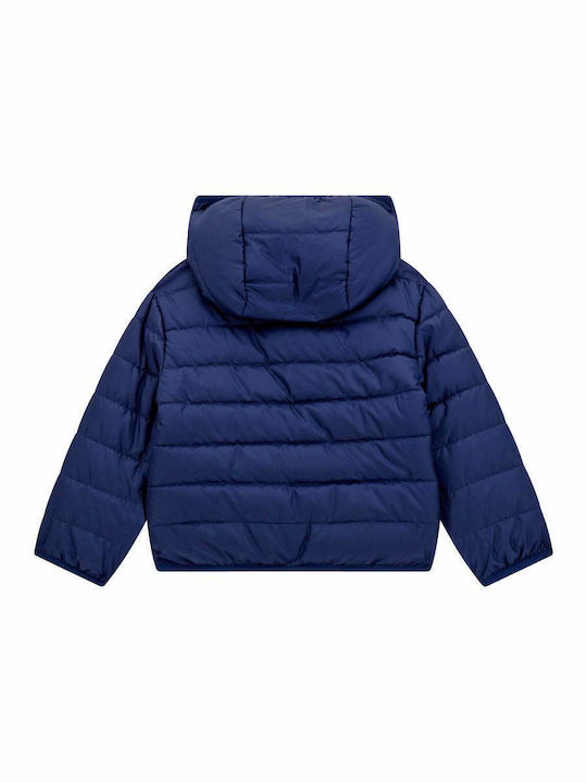 Daunen-Kinderjacke Kurz mit Kapuze Blau