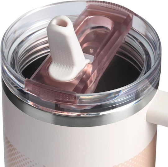 Stanley Flip Becher mit Griff Thermosflasche Rostfreier Stahl 1.18lt Rose Quartz Fade mit Stroh und Handgriff