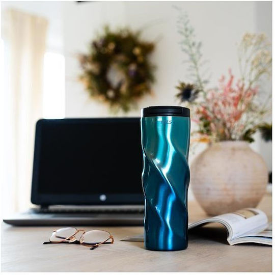 Nils Glass Thermos Stainless Steel 500ml Blue with Handle