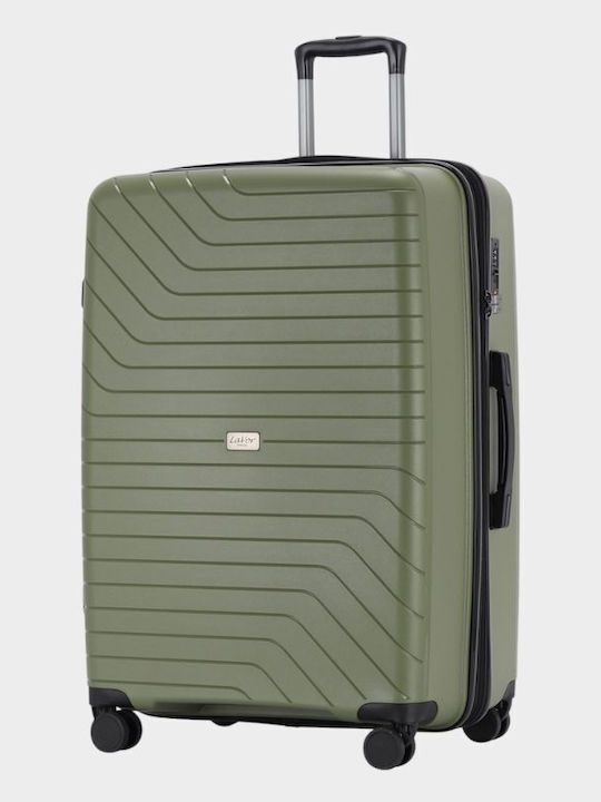 Lavor Large Hard Green Travel Suitcase with 4 Wheels Height 75cm