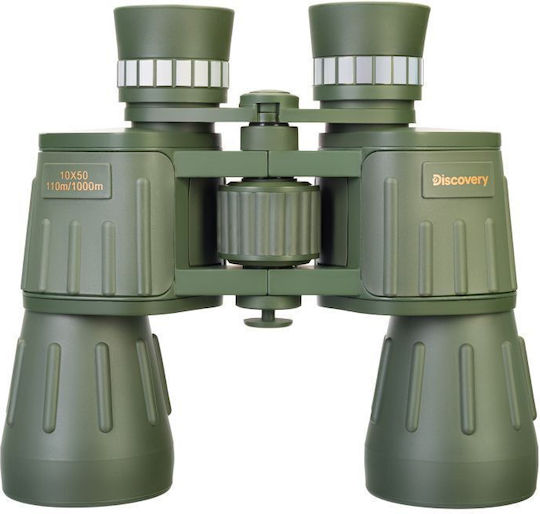 Discovery Field Binoculars 10x50 Porro Prism 10x Optical Zoom 50mm Lens Diameter Aperture Rubber Body Bk-7 Glass Waterproof Green