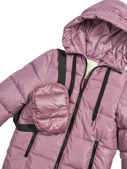 Kinder Steppjacke Lang mit Kapuze Lila