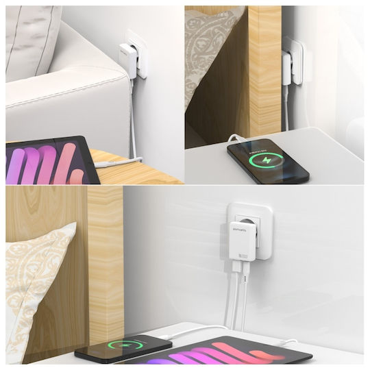 4Smarts Φορτιστής Χωρίς Καλώδιο GaN με Θύρα USB-A και Θύρα USB-C 20W Power Delivery Λευκός (FlatPlug Duos)