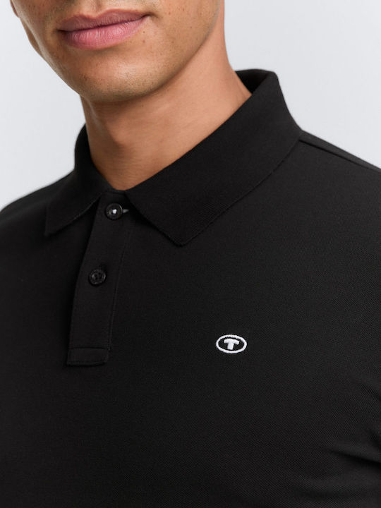 Basic Polo Short Sleeve Black Blouse