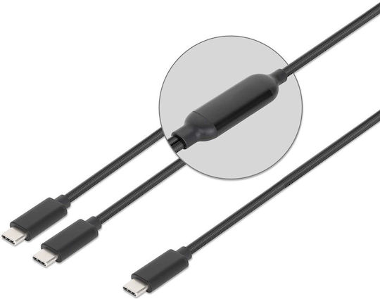 Manhattan Geflochtenes USB 2.0 Kabel USB-C männlich - USB-C 100W PD Schwarz 2m 355810