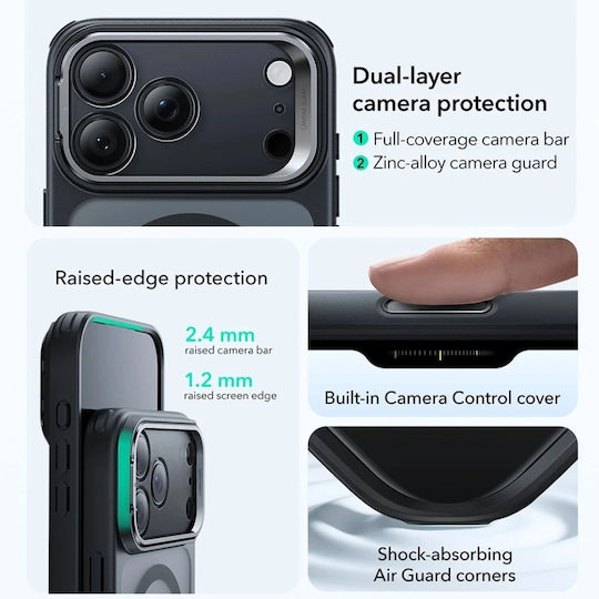 ESR Classic Hybrid Stash Umschlag Rückseite Metallisch Schwarz (iPhone 17 Pro Max)