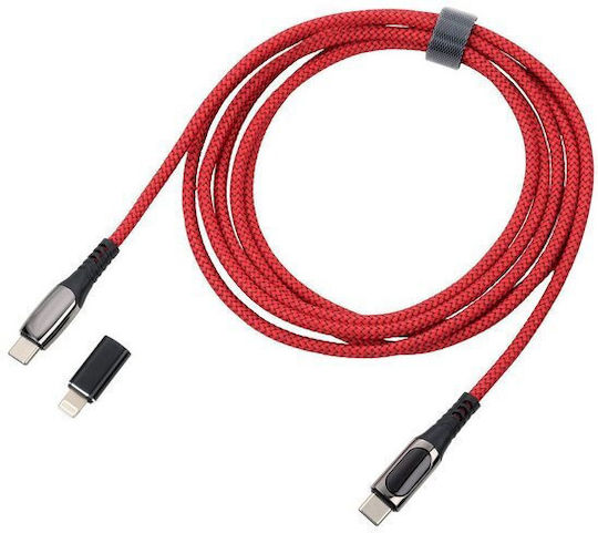 Troika Плетена USB-C към Lightning кабел 100W Червен 2м (CBL20/RD)