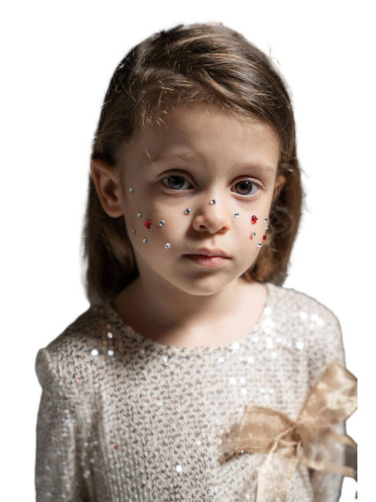 Mädchenkleid Langärmelig mit Pailletten Set aus 2 mit Zubehör Beiges