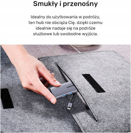 Unitek USB-Hub 4 Anschlüsse USB 3.0 mit USB-C Anschluss Silber