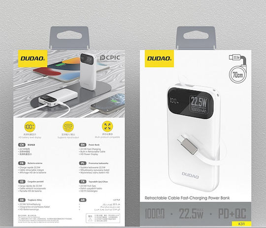Dudao K31 Power Bank 10000mAh 22.5W with USB-C Port Power Delivery White