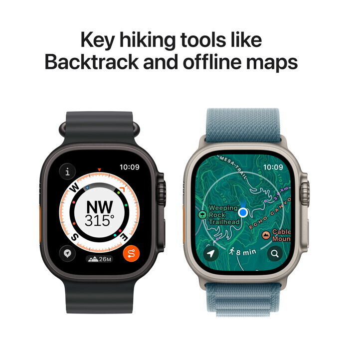 Apple Watch Ultra 3 Titanium 49mm Αδιάβροχο με eSIM και Παλμογράφο (Natural Titanium Case with Light Blue Alpine Loop - Medium) (MEWM4QF/A)