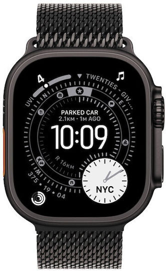 Apple Watch Ultra 3 Titanium 49mm Waterproof with eSIM and Heart Rate Monitor (Black Titanium Case with Black Titanium Milanese Loop - Medium)